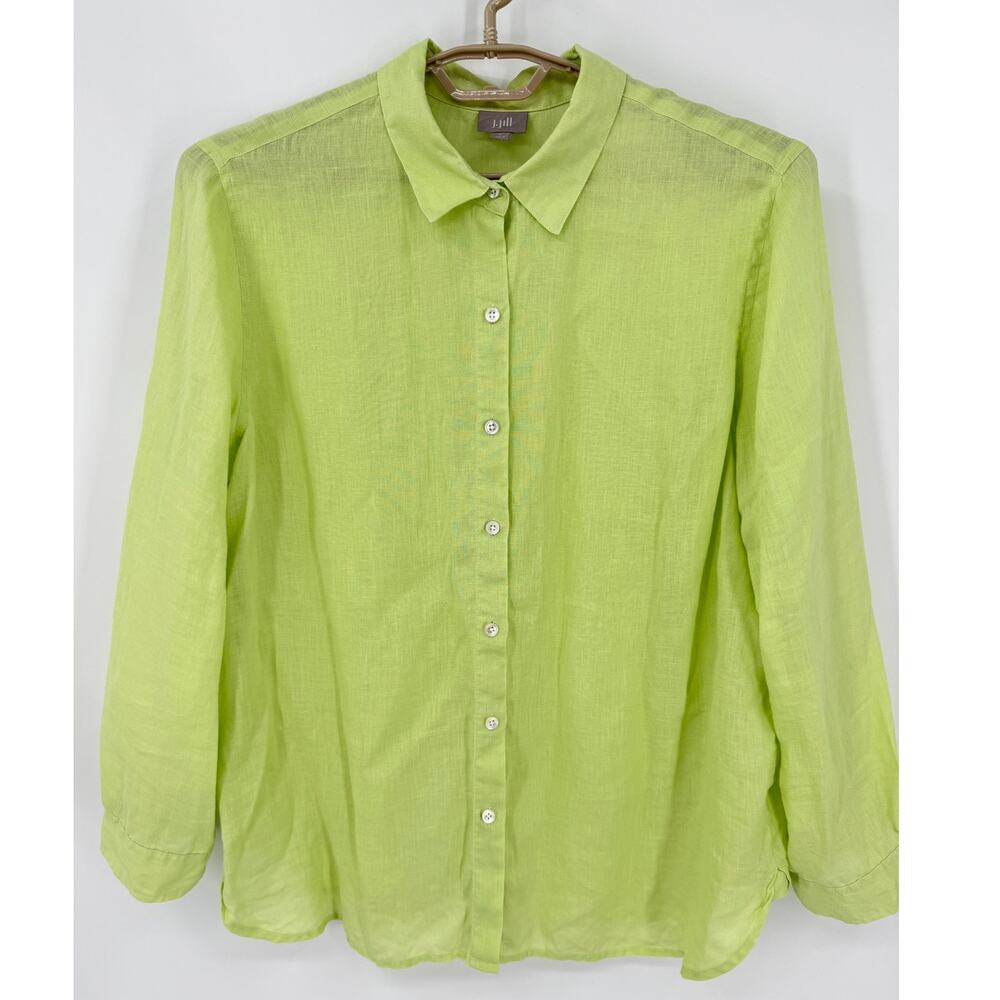 J Jill 100% Linen Button Up Linen Boyfriend Shirt Oversized Green Size Large